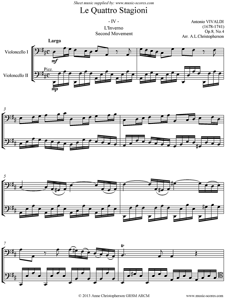 Op.8 No.4: The Four Seasons: Winter: 2nd mt: 2 Cellos by Vivaldi