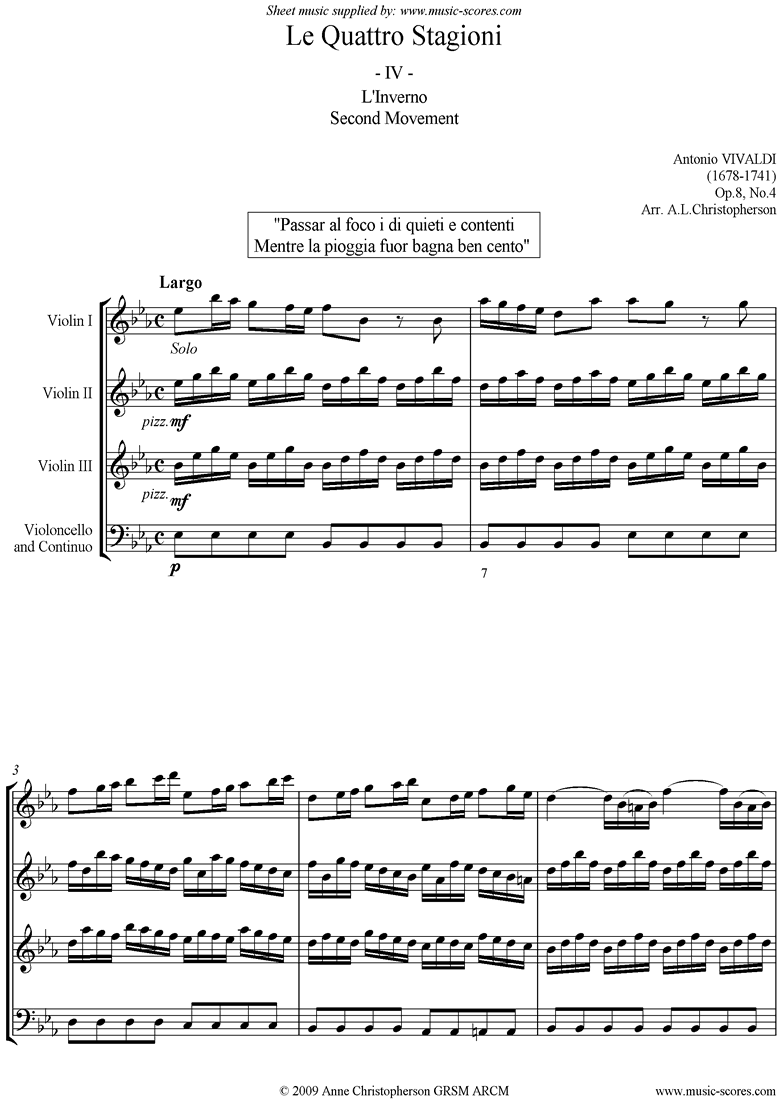 Op.8 No.4: The Four Seasons: Winter: 2nd mt 3VnsVc by Vivaldi