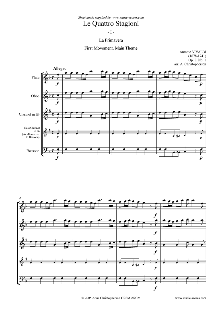 Front page of Op.8 No.1: The Four Seasons: Spring: wind 4 sheet music