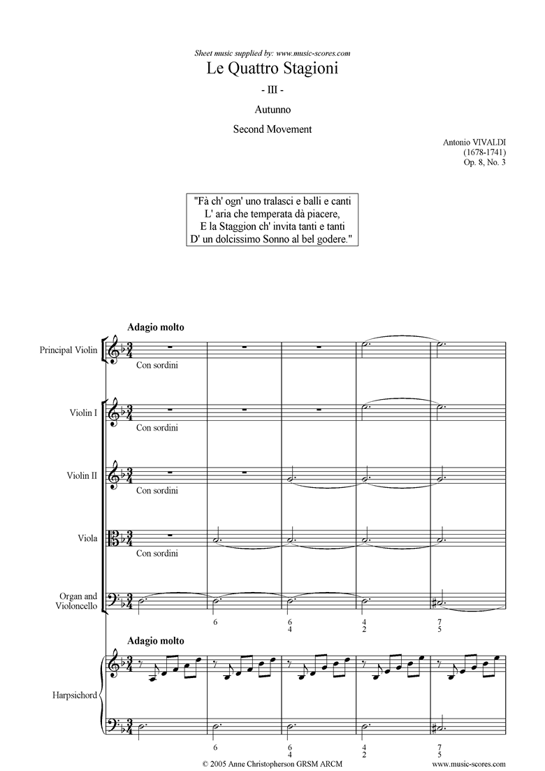 Front page of Op.8 No.3: The Four Seasons: Autumn: 2nd mt:Strings sheet music