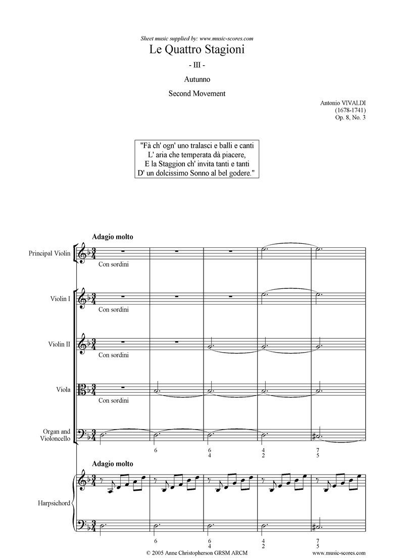 Op.8 No.3: The Four Seasons: Autumn: 2nd mt:Strings by Vivaldi