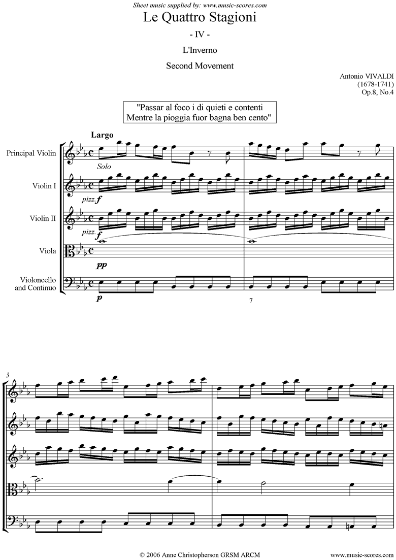 Front page of Op.8 No.4: The Four Seasons: Winter: 2nd mt: Strings sheet music