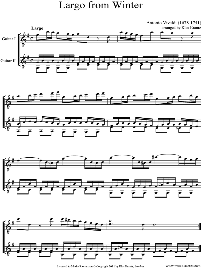 Front page of Op.8 No.4: The Four Seasons: Winter: 2nd mt: Guitar Duet sheet music