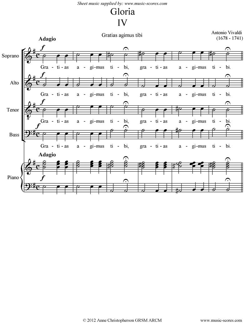 Front page of Gloria: RV589 No.04, 05: Gratias Agimus Tibi; Propter Magnam Gloriam: SATB sheet music