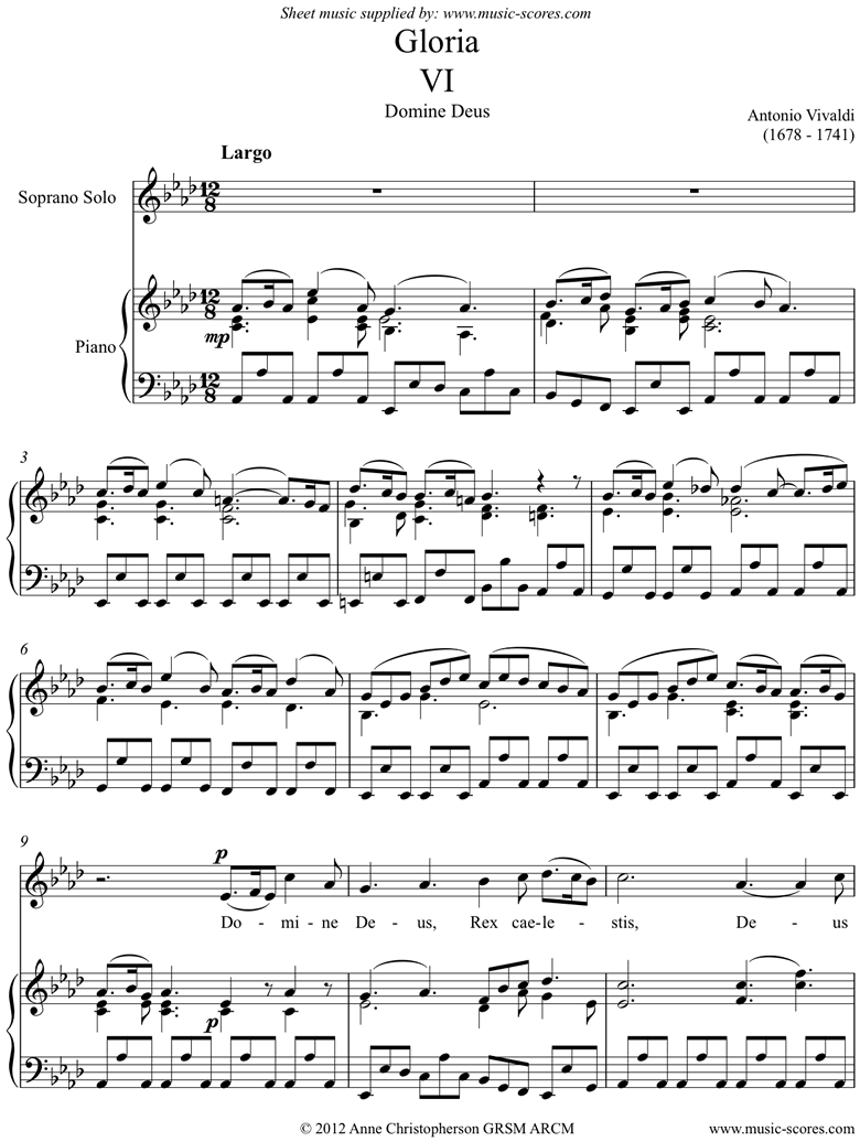 Front page of Gloria: RV589 No.06: Domine Deus: Soprano: Ab sheet music