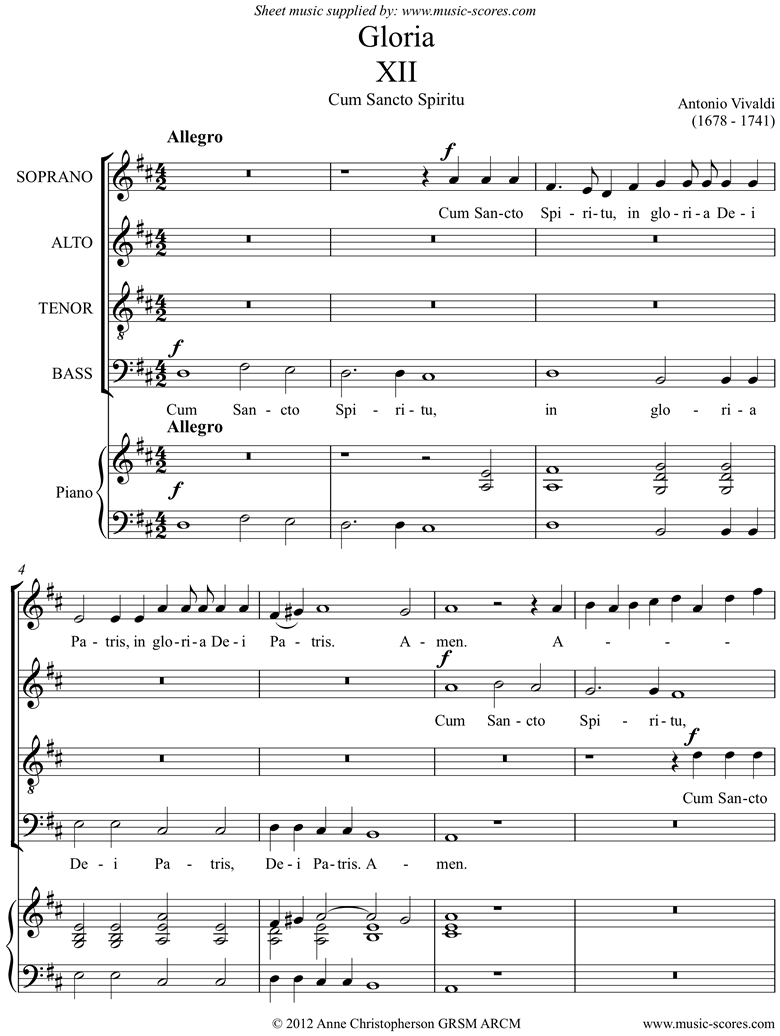 Front page of Gloria: RV589 No.12: Cum Sancto: SATB sheet music