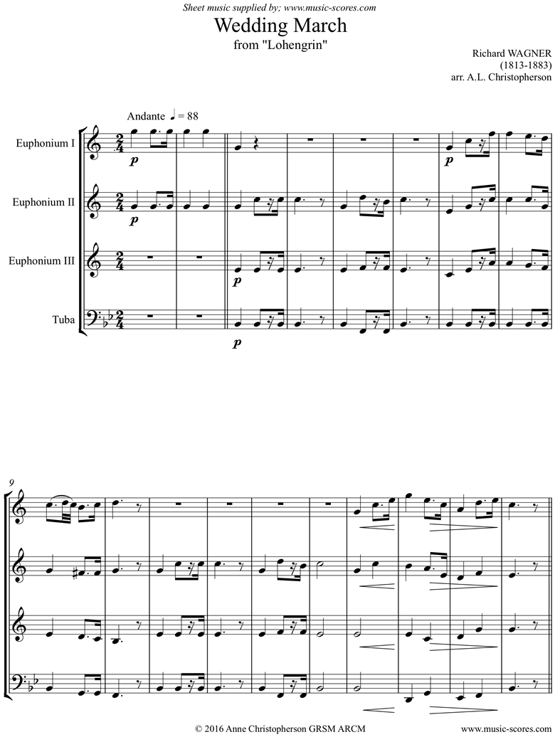 Wedding March: from Lohengrin: 3 Euphs, Tuba by Wagner