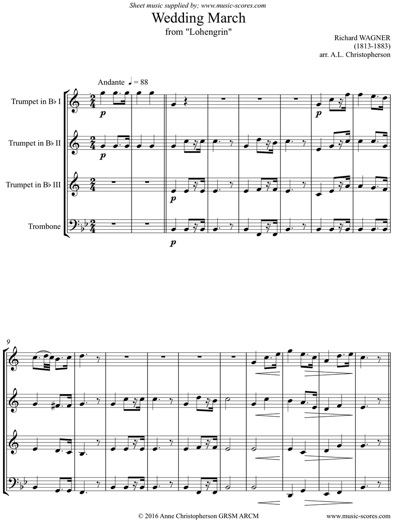 Wedding March: from Lohengrin: 3 Trumpets, Trombone by Wagner