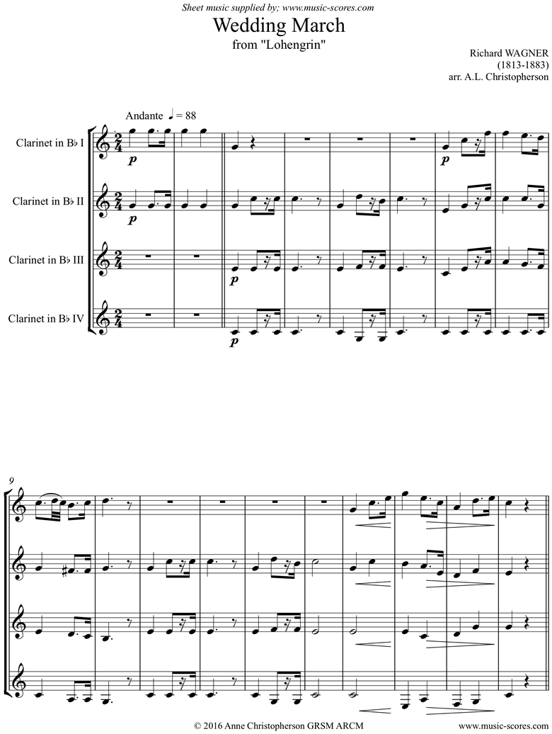 Front page of Wedding March: from Lohengrin: 4 Clarinets sheet music