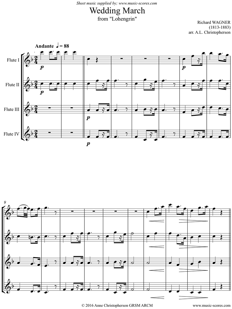 Wedding March: from Lohengrin: 4 Flutes by Wagner