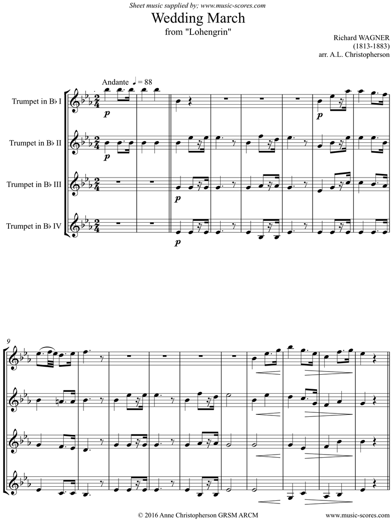 Wedding March: from Lohengrin: 4 Trumpets by Wagner