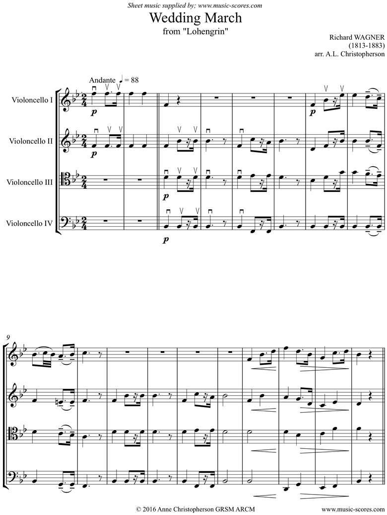 Front page of Wedding March: from Lohengrin: 4 Cellos sheet music