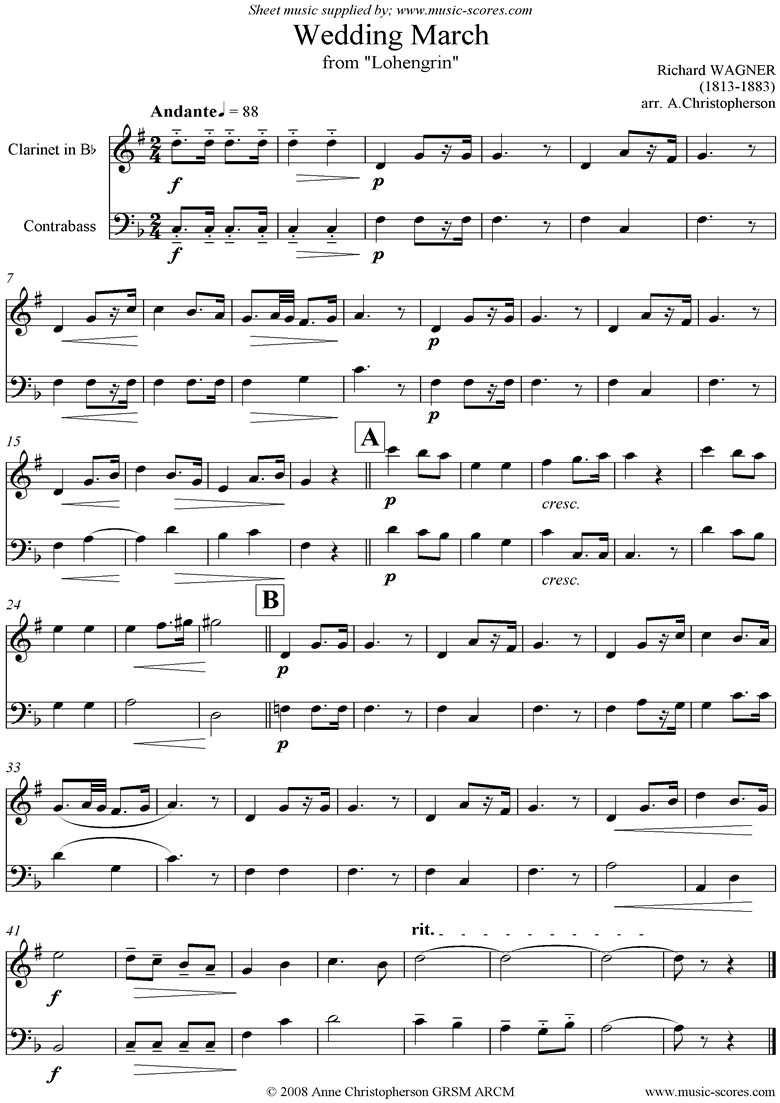Wedding March: from Lohengrin: Clarinet, Double B by Wagner