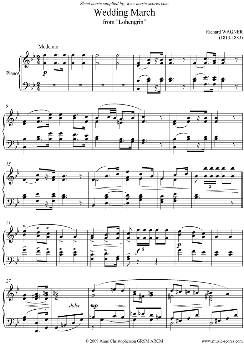 Wedding March: from Lohengrin: Piano short version by Wagner