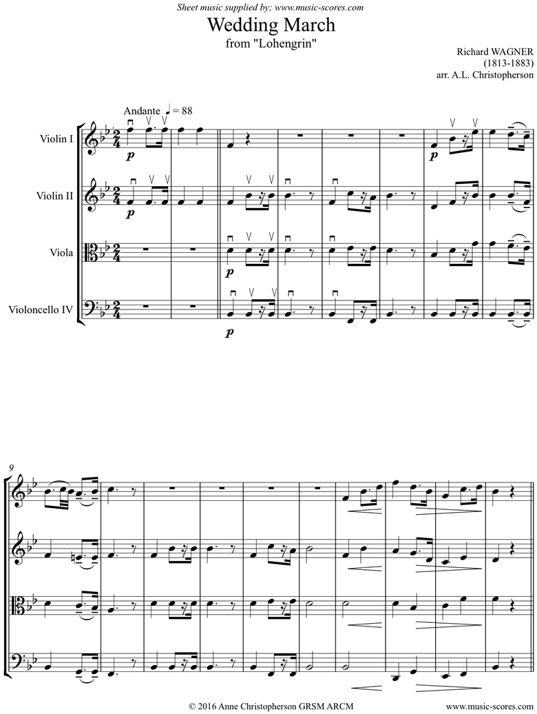 Front page of Wedding March: from Lohengrin: String Quartet sheet music