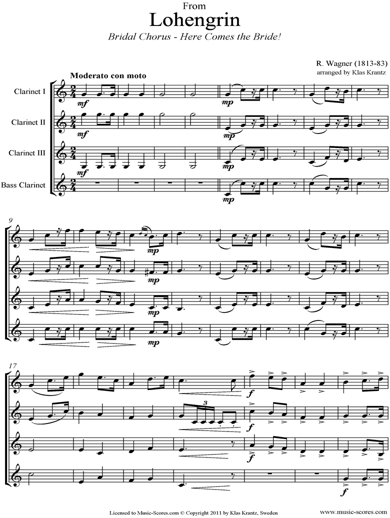 Wedding March: from Lohengrin: 3 Clarinets, Bass Clarinet by Wagner