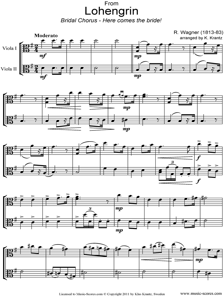 Wedding March: from Lohengrin: 2 Violas by Wagner
