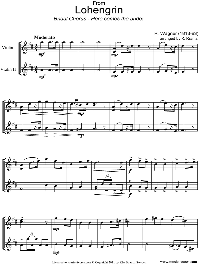 Front page of Wedding March: from Lohengrin: 2 Violins sheet music