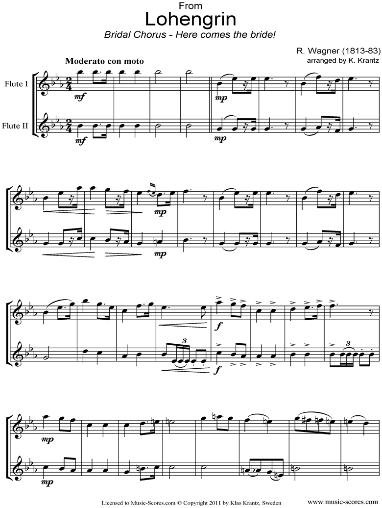 Front page of Wedding March: from Lohengrin: 2 Flutes sheet music