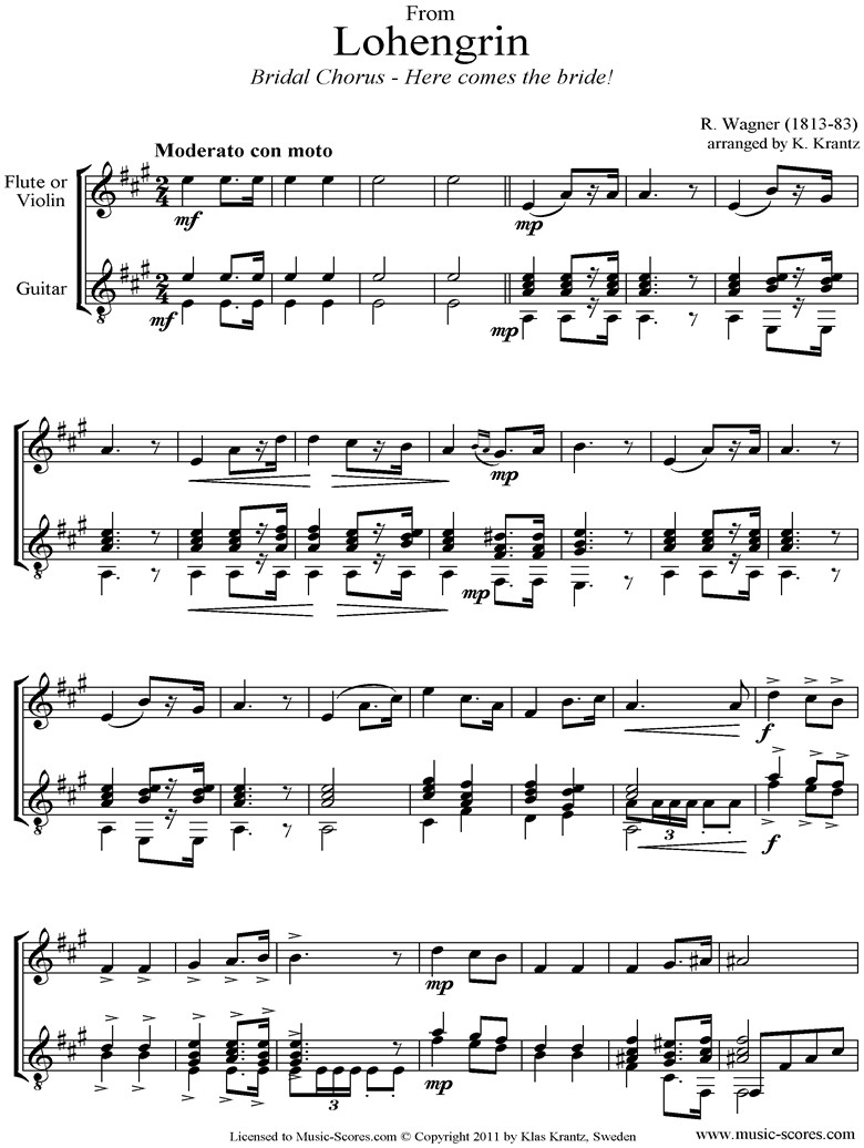 Front page of Wedding March: from Lohengrin: Flute, Guitar sheet music