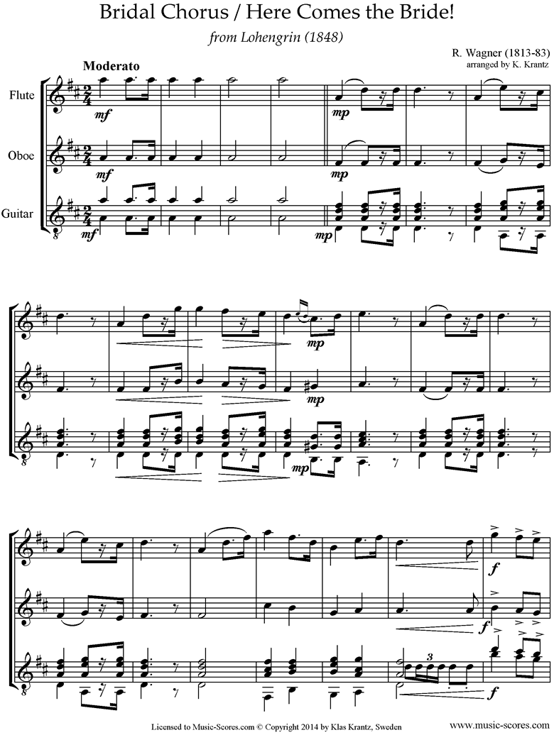 Front page of Wedding March: from Lohengrin: Flute, Oboe, Guitar sheet music