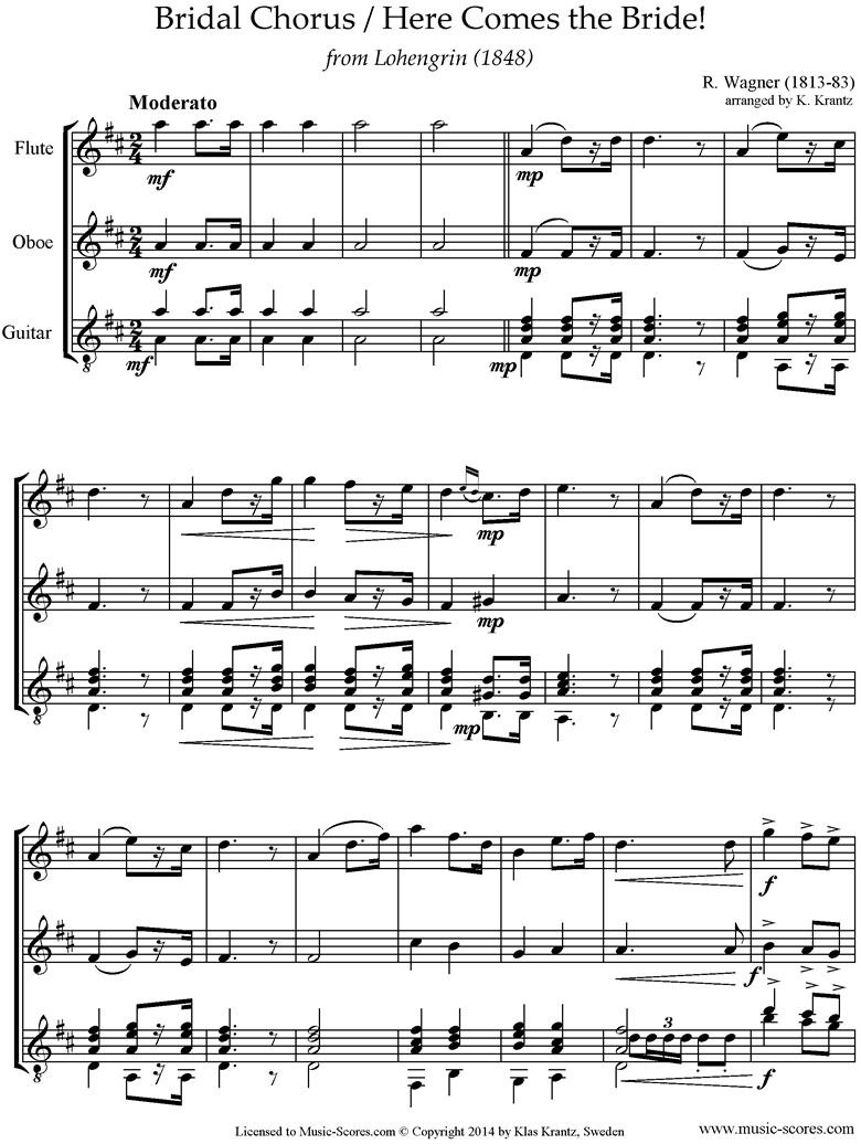Wedding March: from Lohengrin: Flute, Oboe, Guitar by Wagner