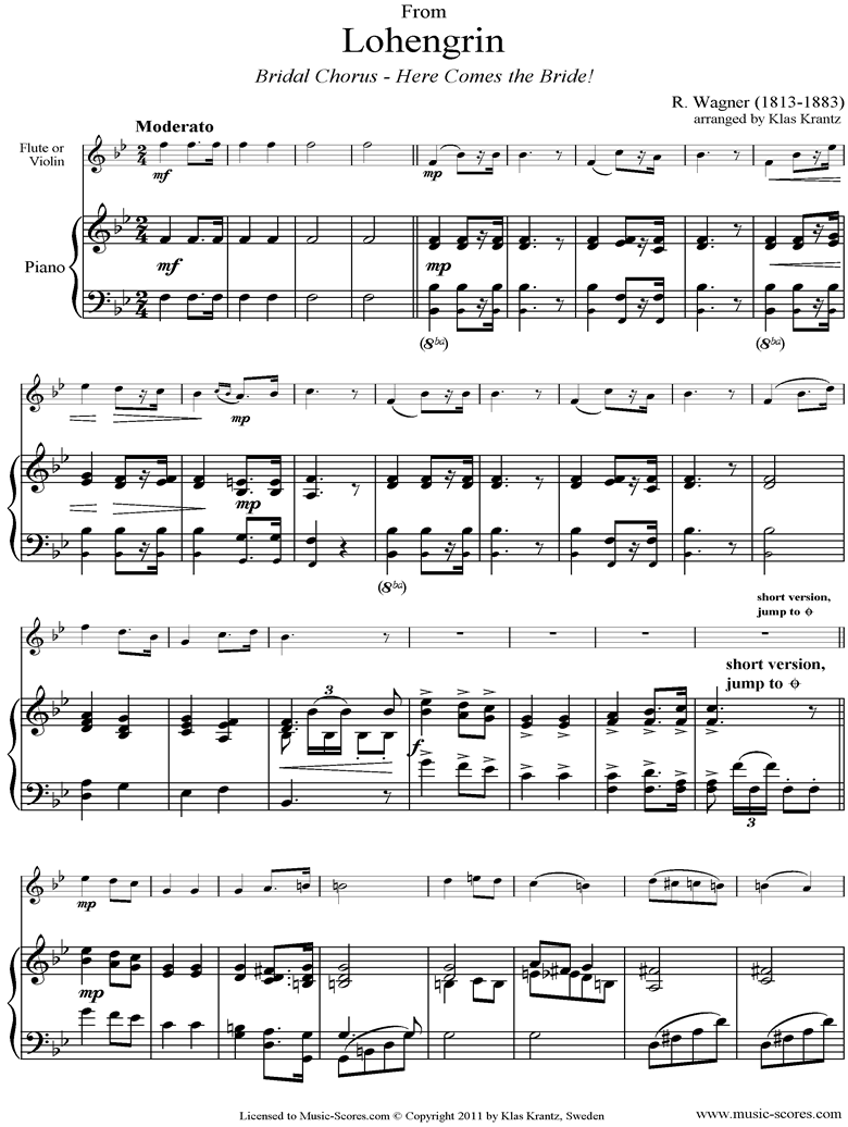 Front page of Wedding March: from Lohengrin: Flute, Piano sheet music