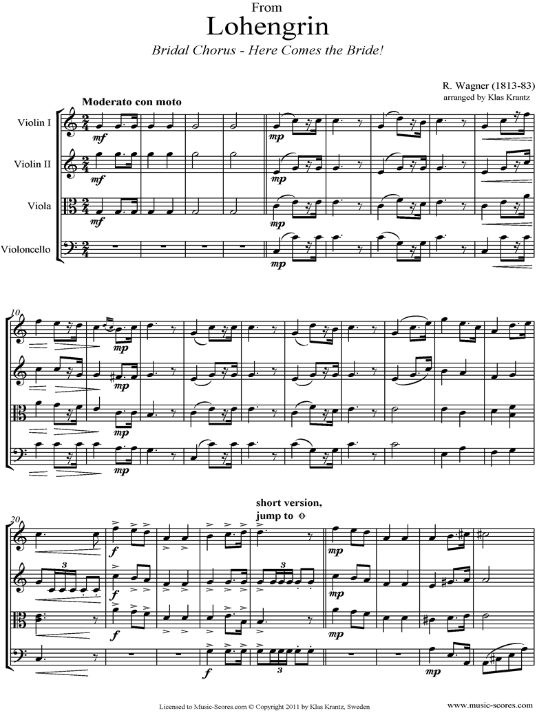 Wedding March: from Lohengrin: String Quartet by Wagner