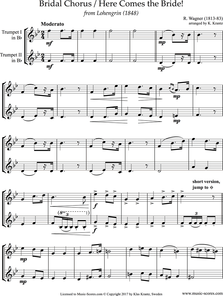 Front page of Wedding March: from Lohengrin: 2 Trumpets sheet music