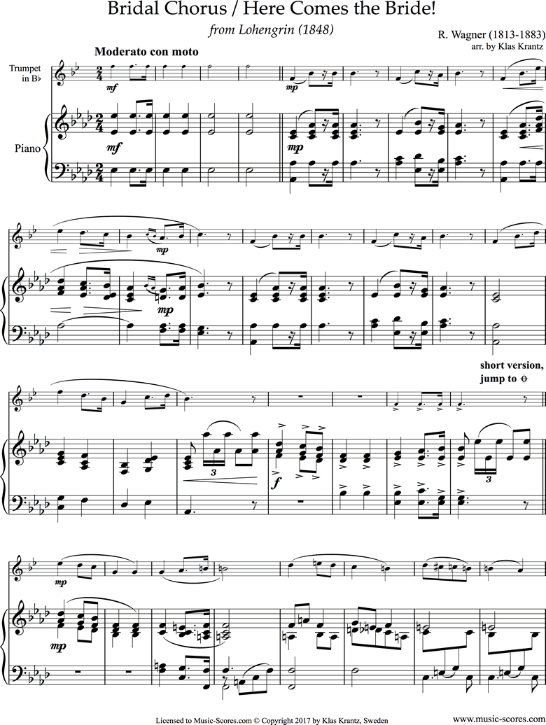 Front page of Wedding March: from Lohengrin: Trumpet, Piano sheet music