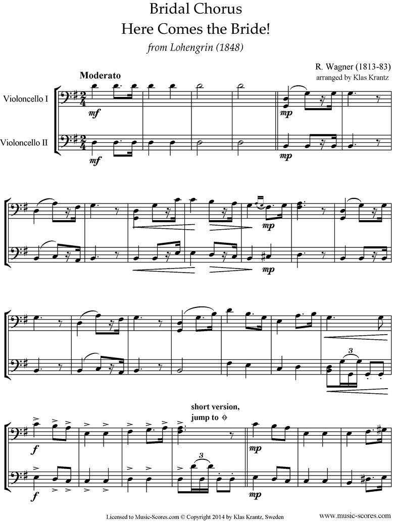 Front page of Wedding March: from Lohengrin: 2 Cellos sheet music