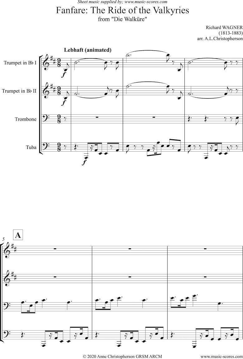 Front page of Ride of the Valkyries: Fanfare: Brass Quartet sheet music
