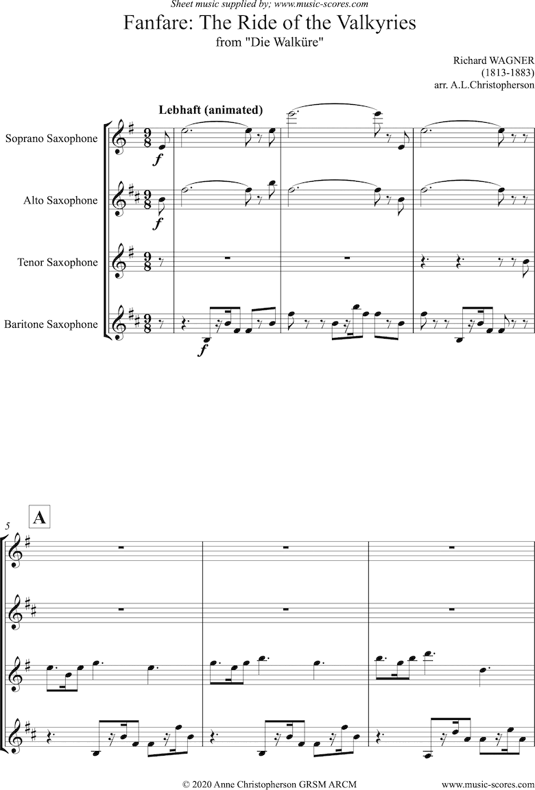 Front page of Ride of the Valkyries: Fanfare: Saxophone Quartet sheet music