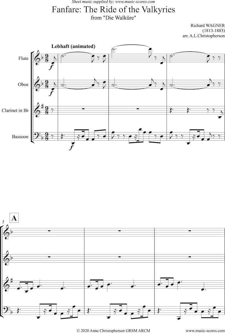 Front page of Ride of the Valkyries: Fanfare: Wind Quartet sheet music