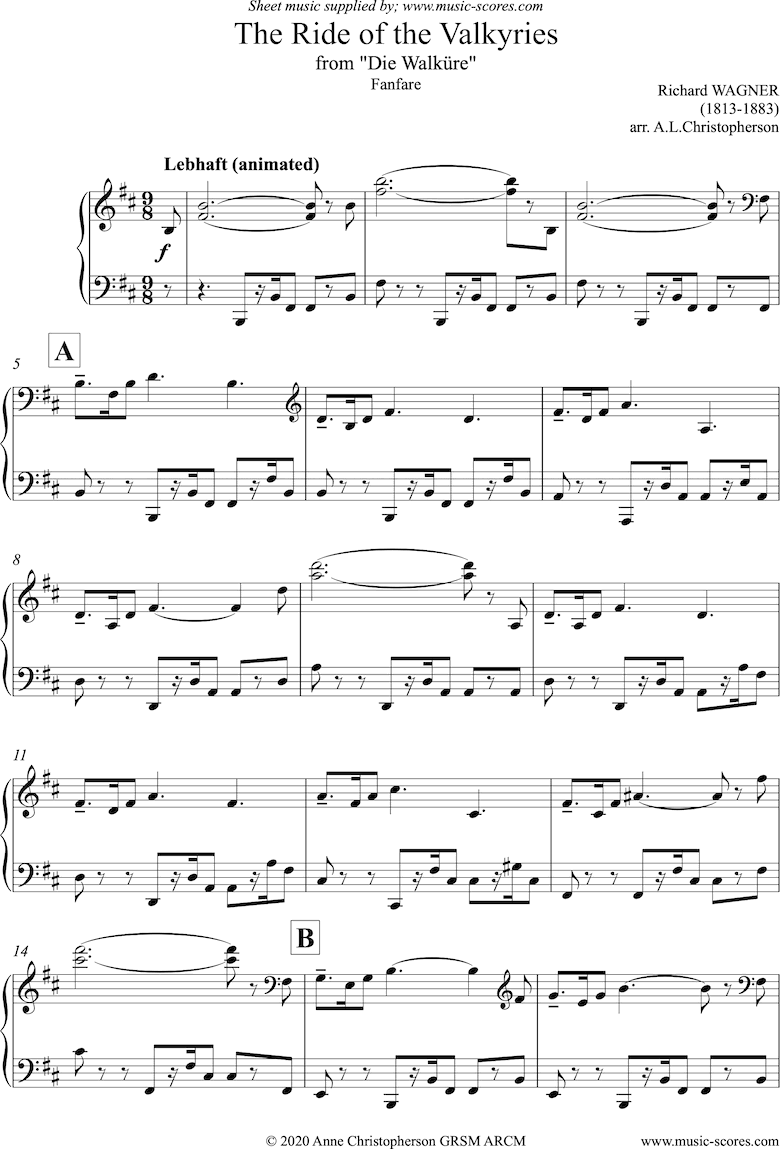 Front page of Ride of the Valkyries: long: int Piano sheet music