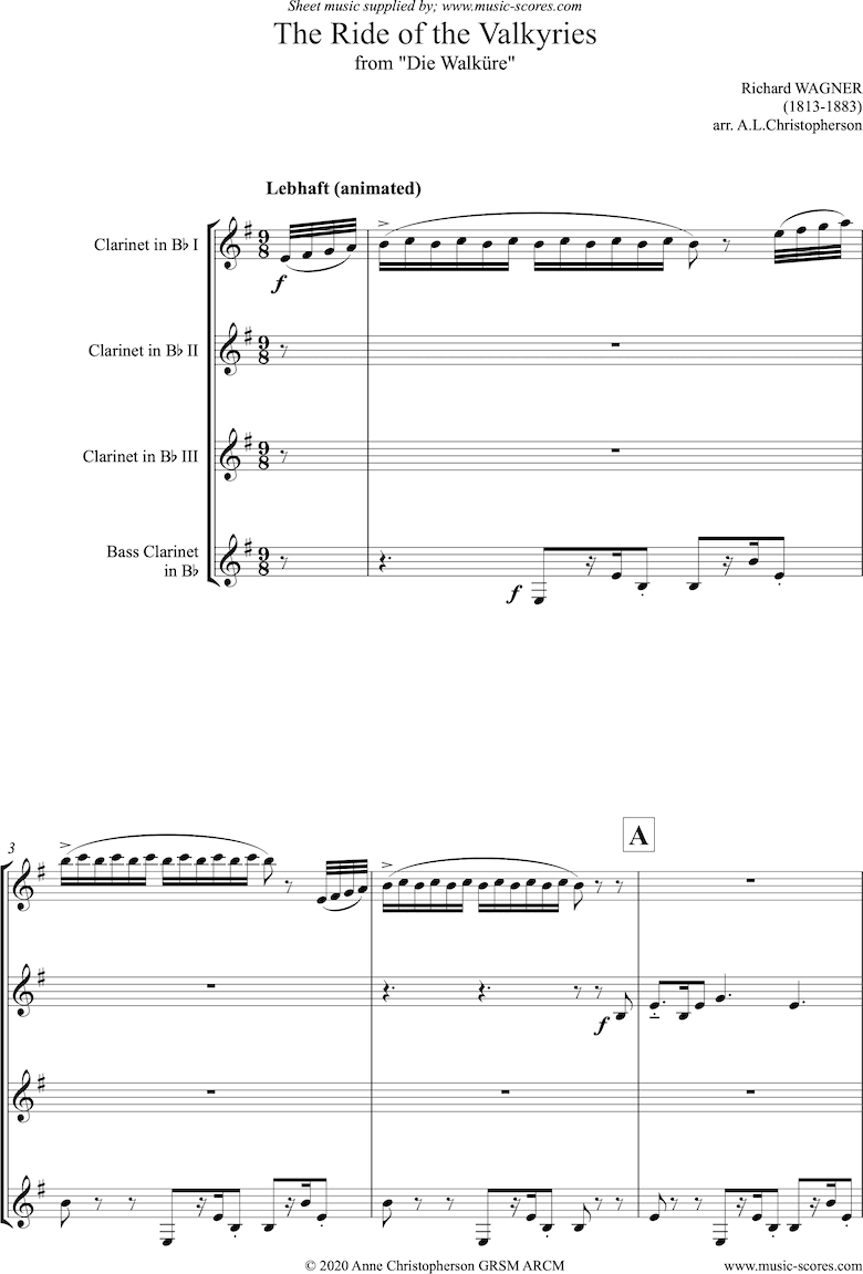 Front page of Ride of the Valkyries: 3 Clarinets, Bass Clarinet sheet music