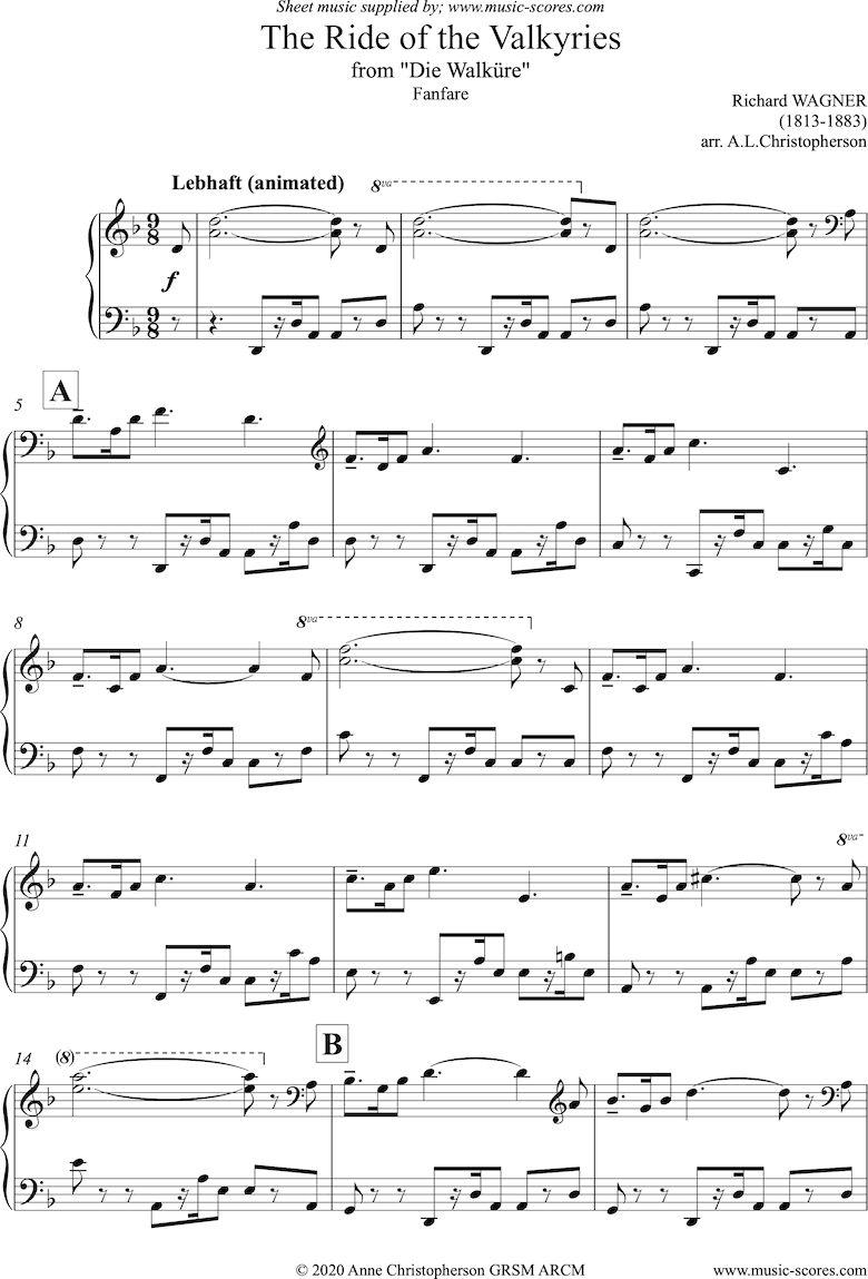Front page of Ride of the Valkyries: long: easier Piano sheet music