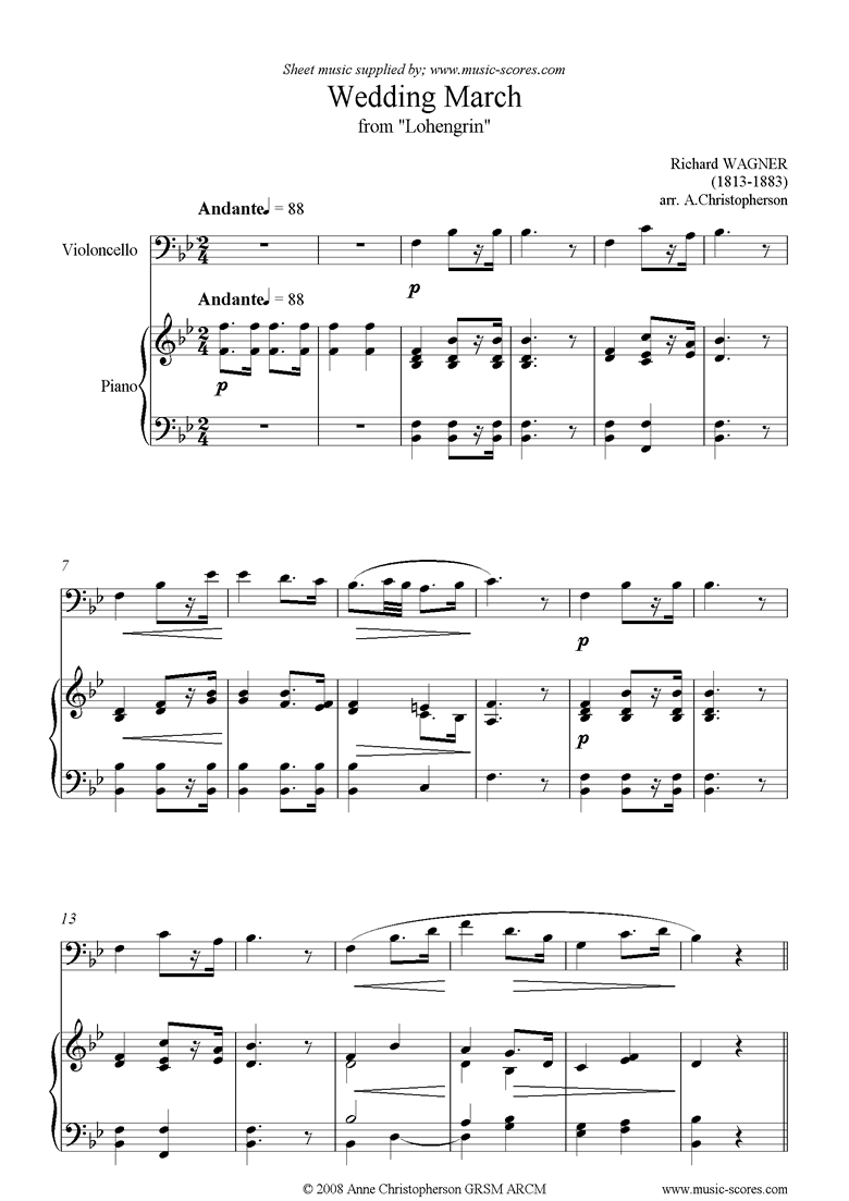 Wedding March: from Lohengrin: Cello by Wagner