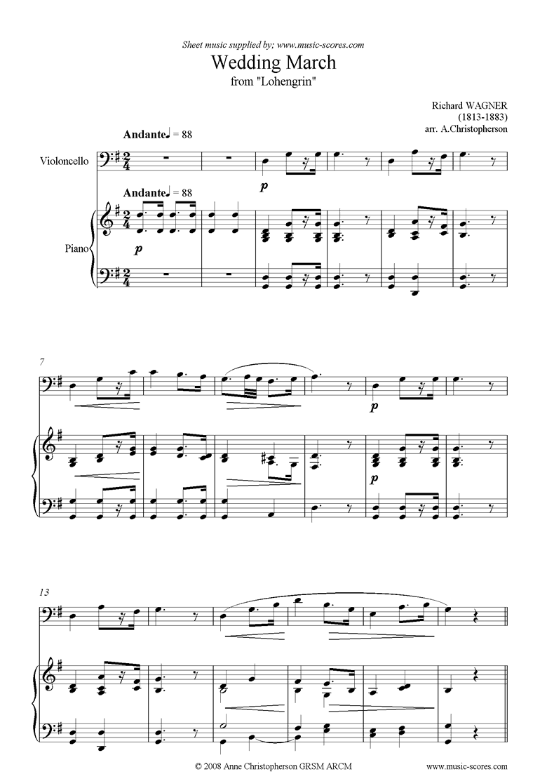 Front page of Wedding March: from Lohengrin: Cello: Lower sheet music