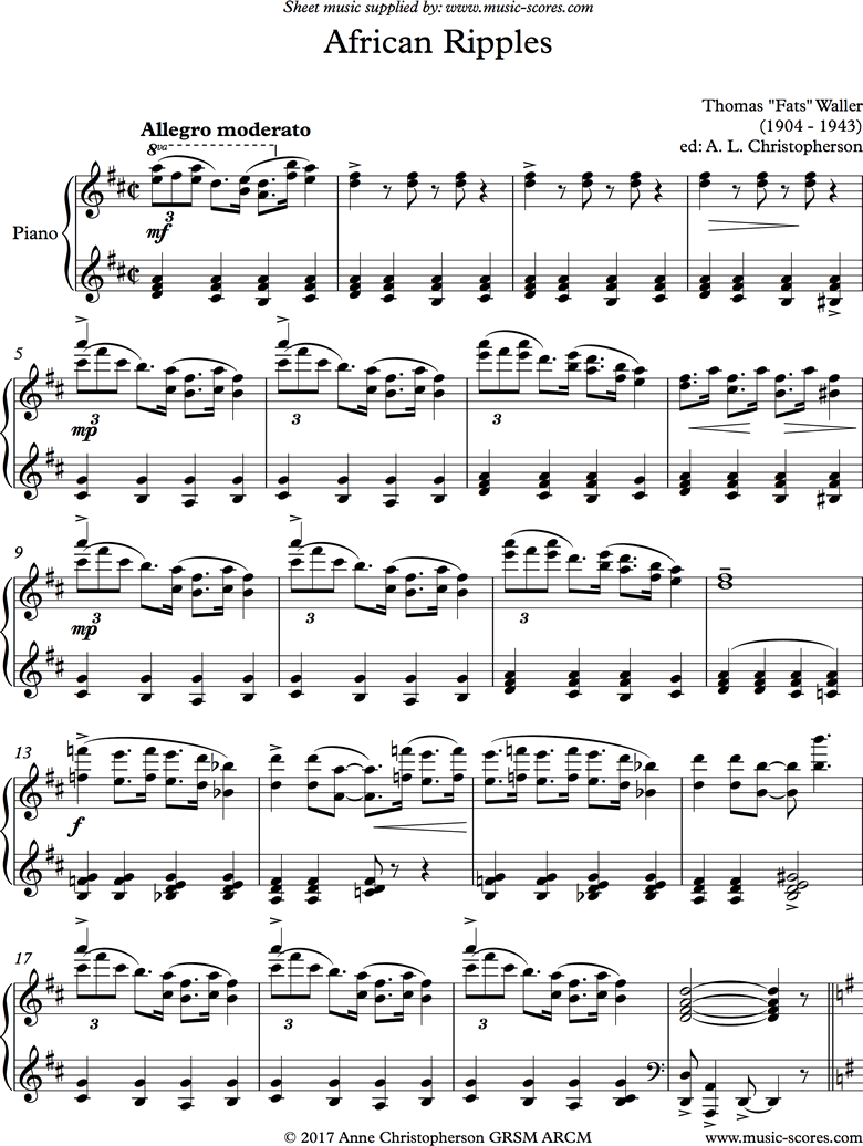 Front page of African Ripples: Piano sheet music