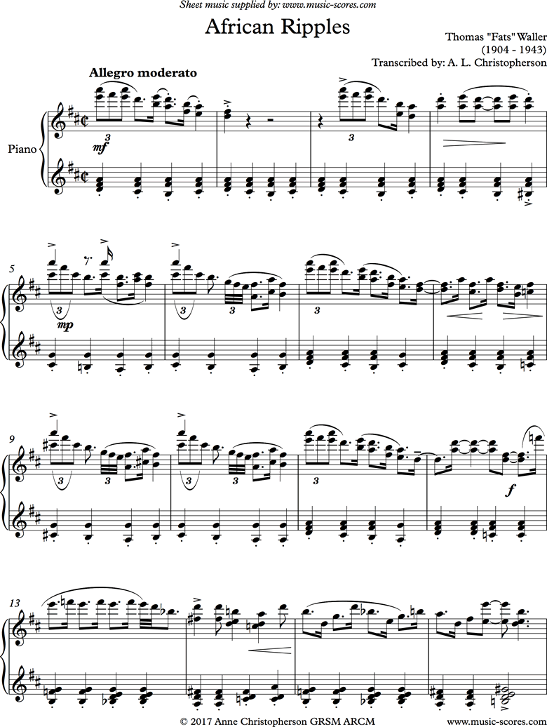 Front page of African Ripples: Piano sheet music