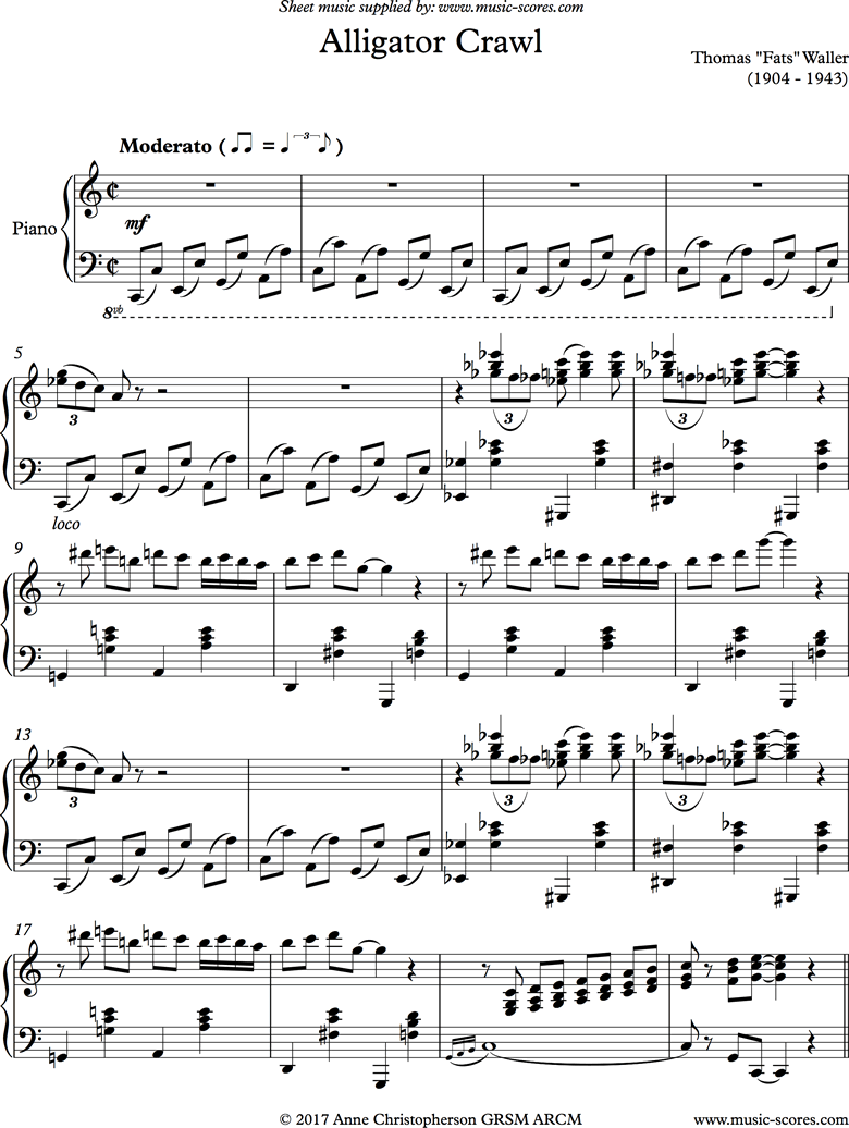 Front page of Alligator Crawl: Piano sheet music
