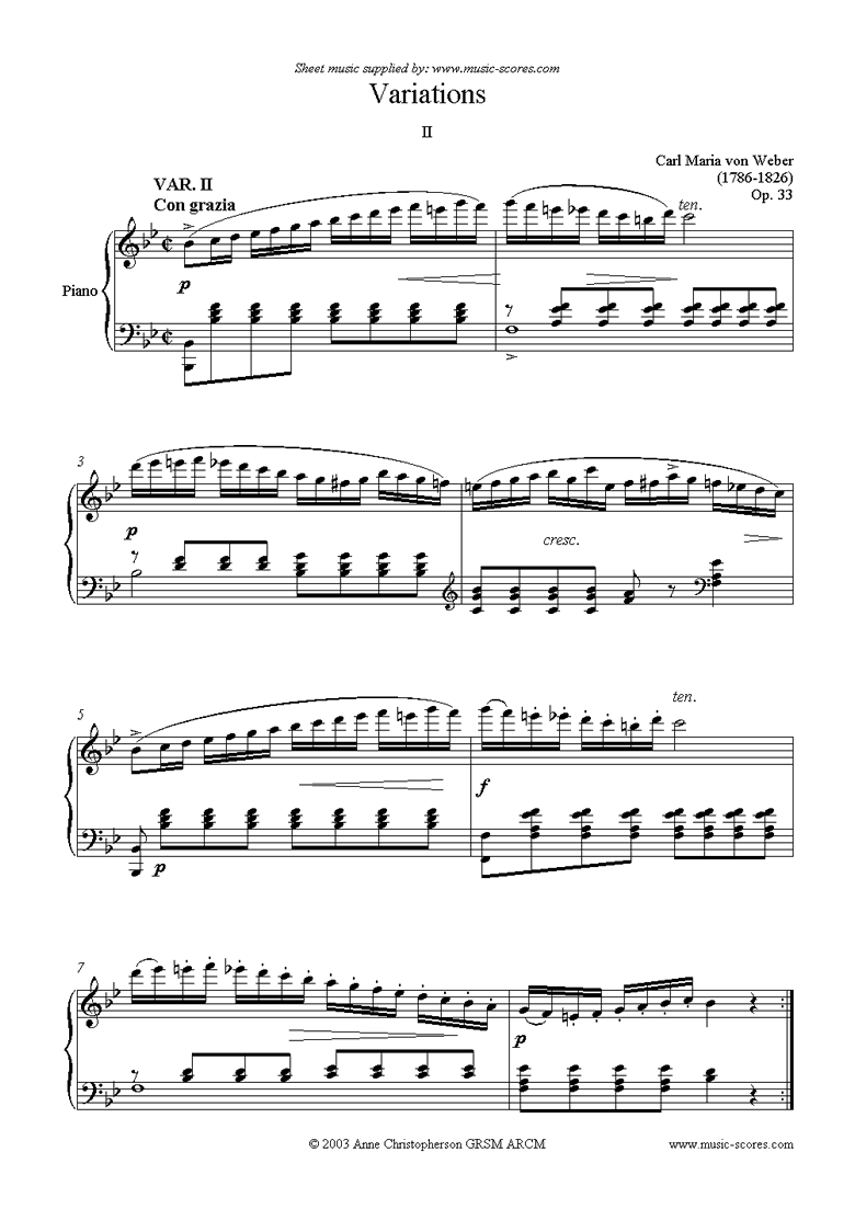 Front page of Variations: Op. 33 for clarinet (c.). Piano Solo. sheet music