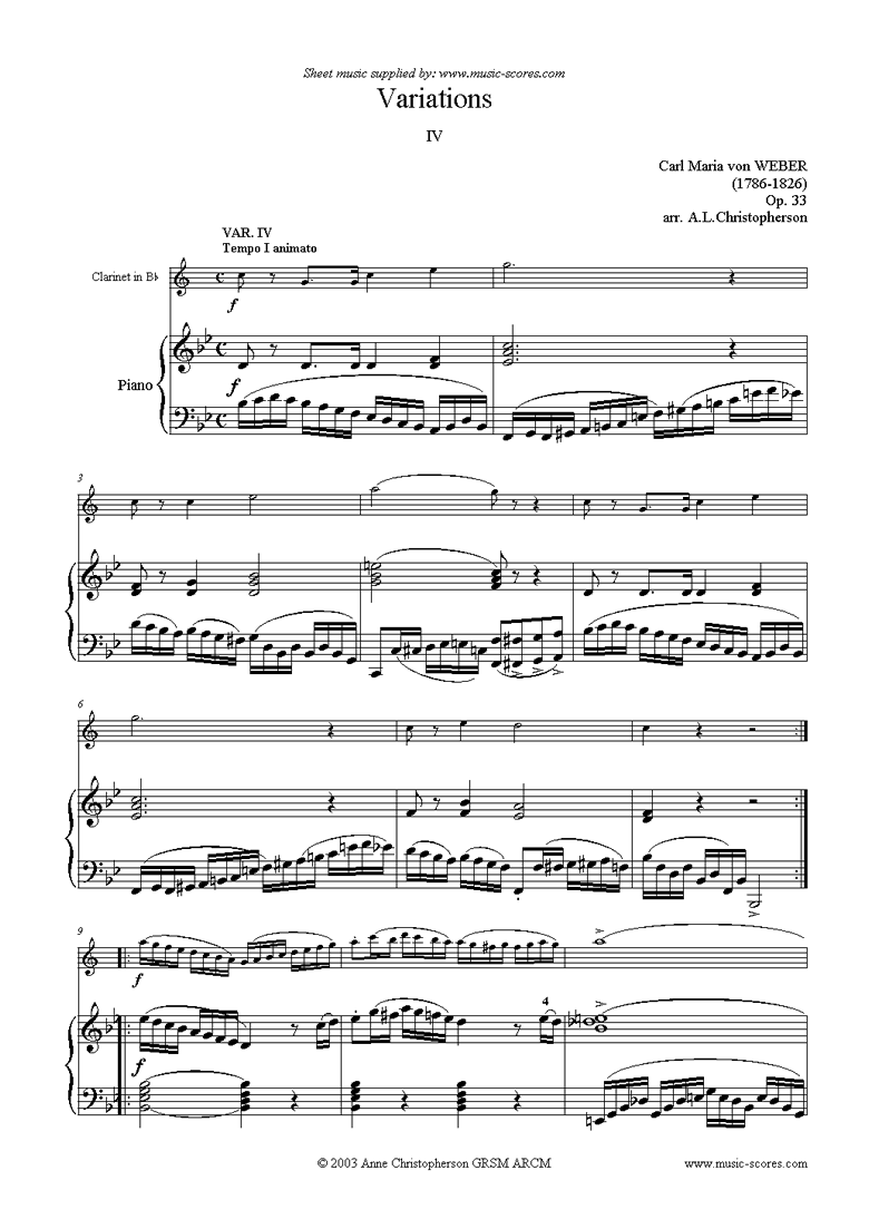 Front page of Variations: Op. 33 for clarinet (e1) sheet music