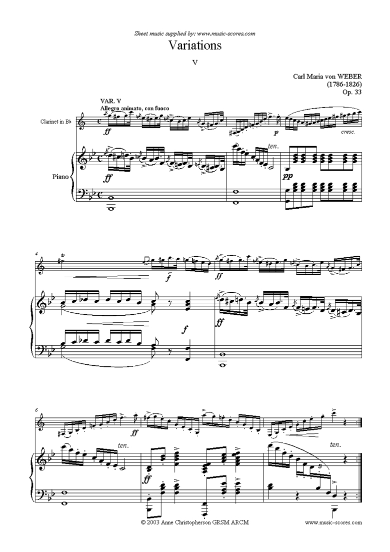 Front page of Variations: Op. 33 for clarinet (f) sheet music