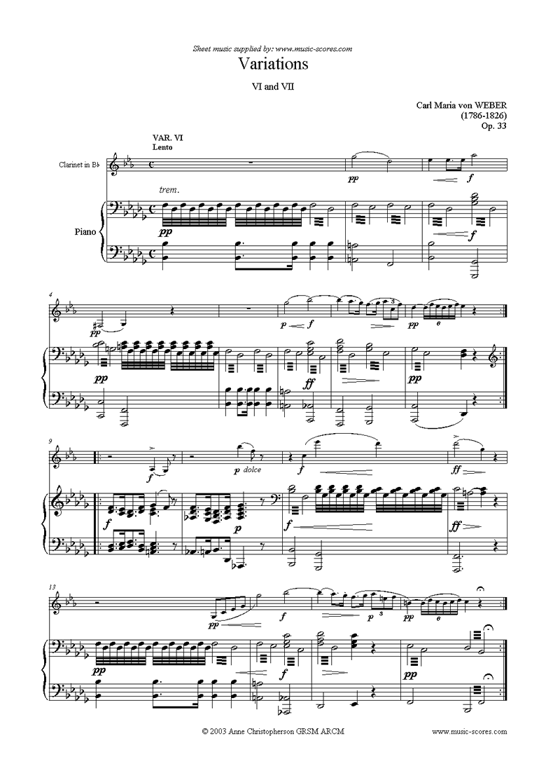 Front page of Variations: Op. 33 for clarinet (g) sheet music