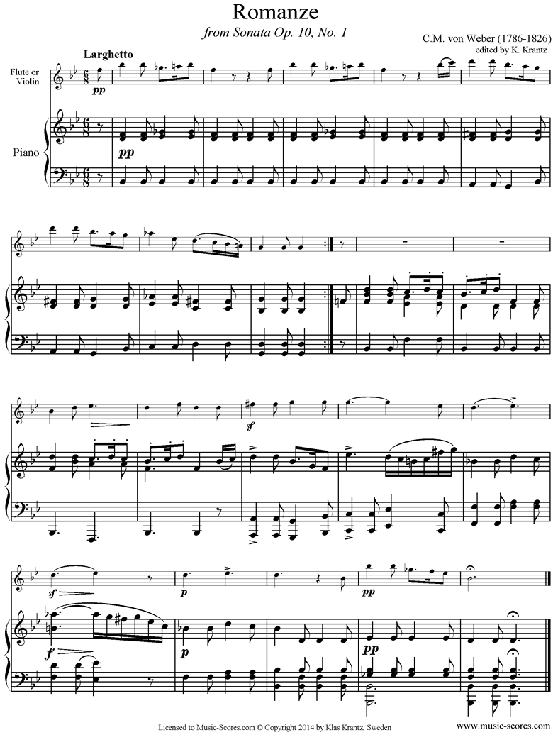 Front page of Op.10a, No.1, 2nd mvt: Romanze: Violin, Piano sheet music
