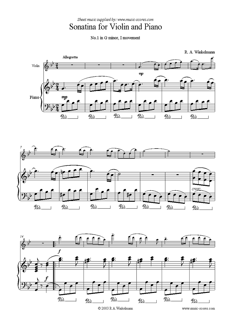 Front page of 1st Violin Sonatina, 1st Movement sheet music