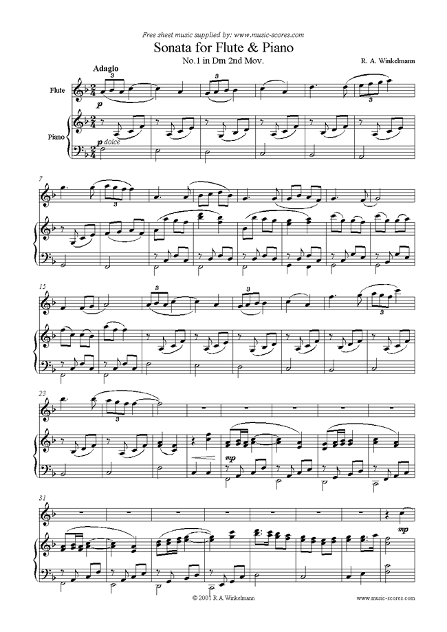 Front page of Sonata No. 1, 2nd Movement sheet music