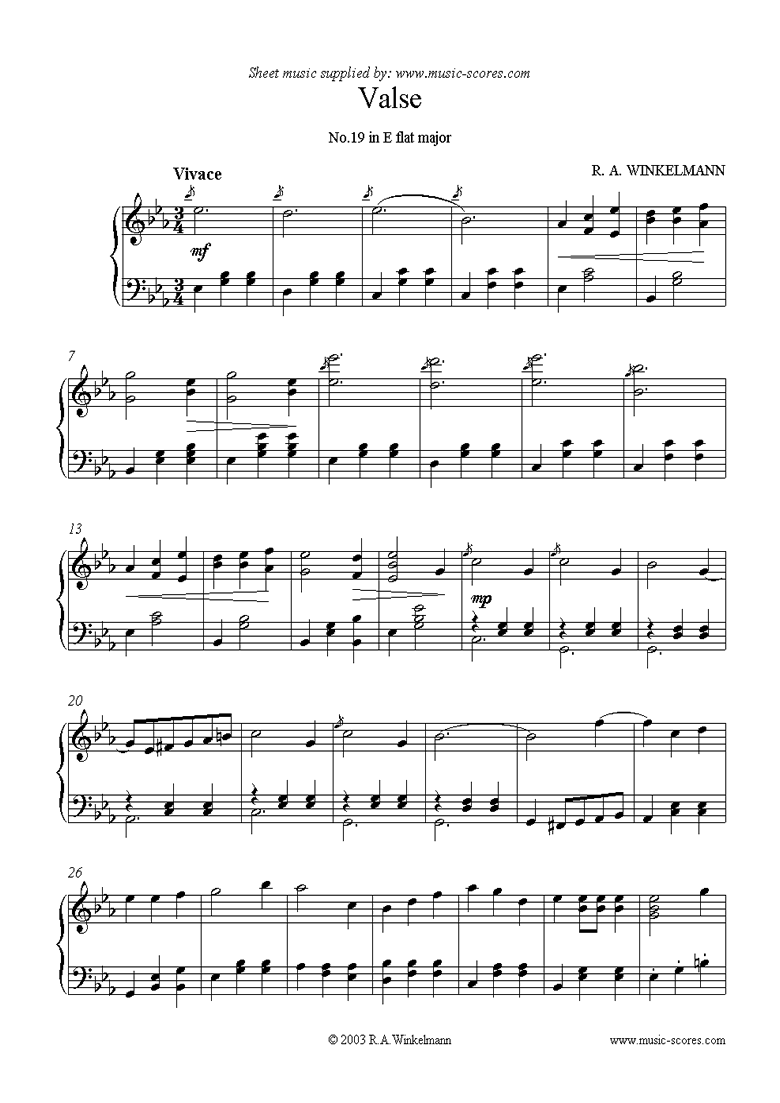 Front page of Valse No. 19 in Eb sheet music